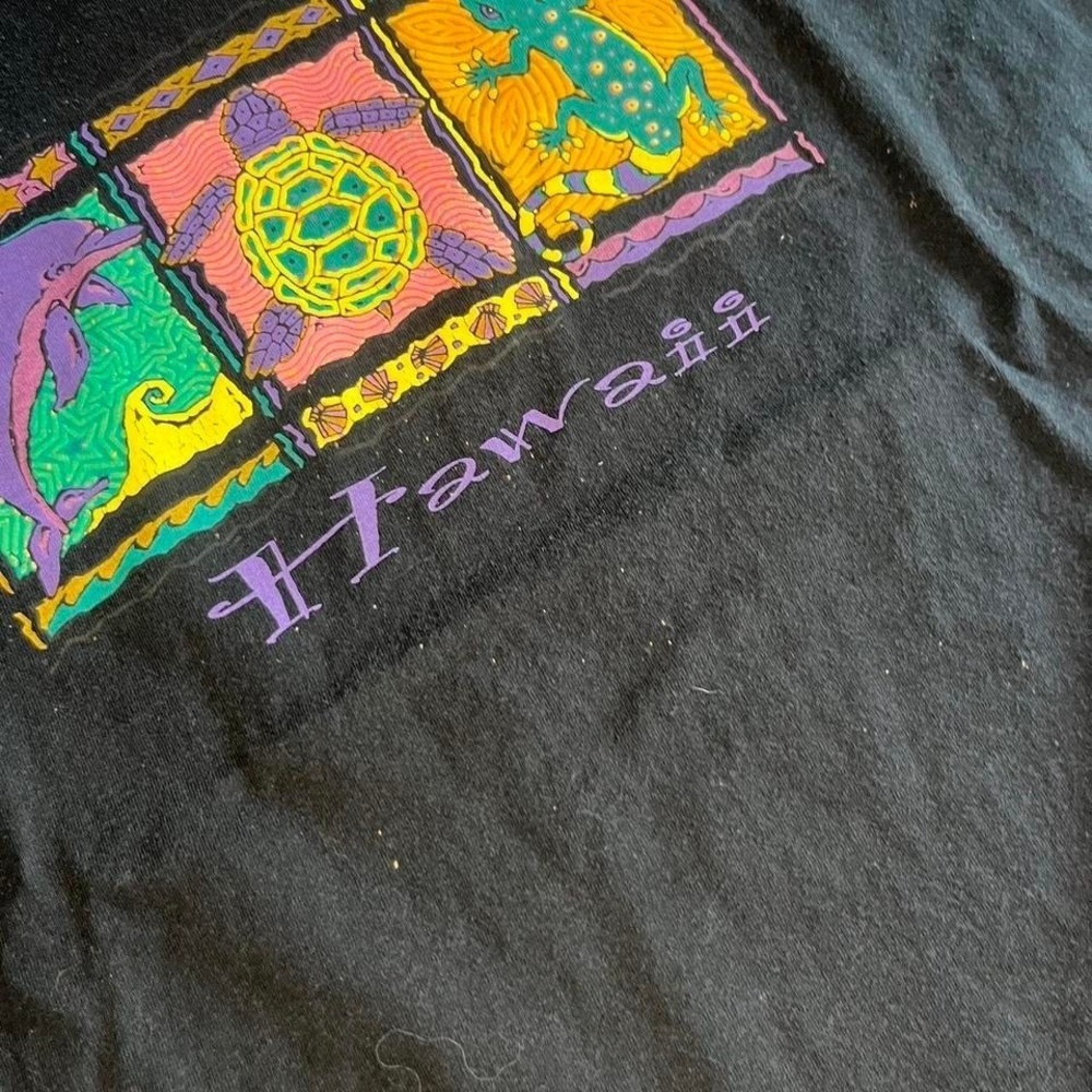 Vintage Anvil Hawaii Graphic T Shirt Black Neon Animal Print 22x29 - Picture 5 of 8